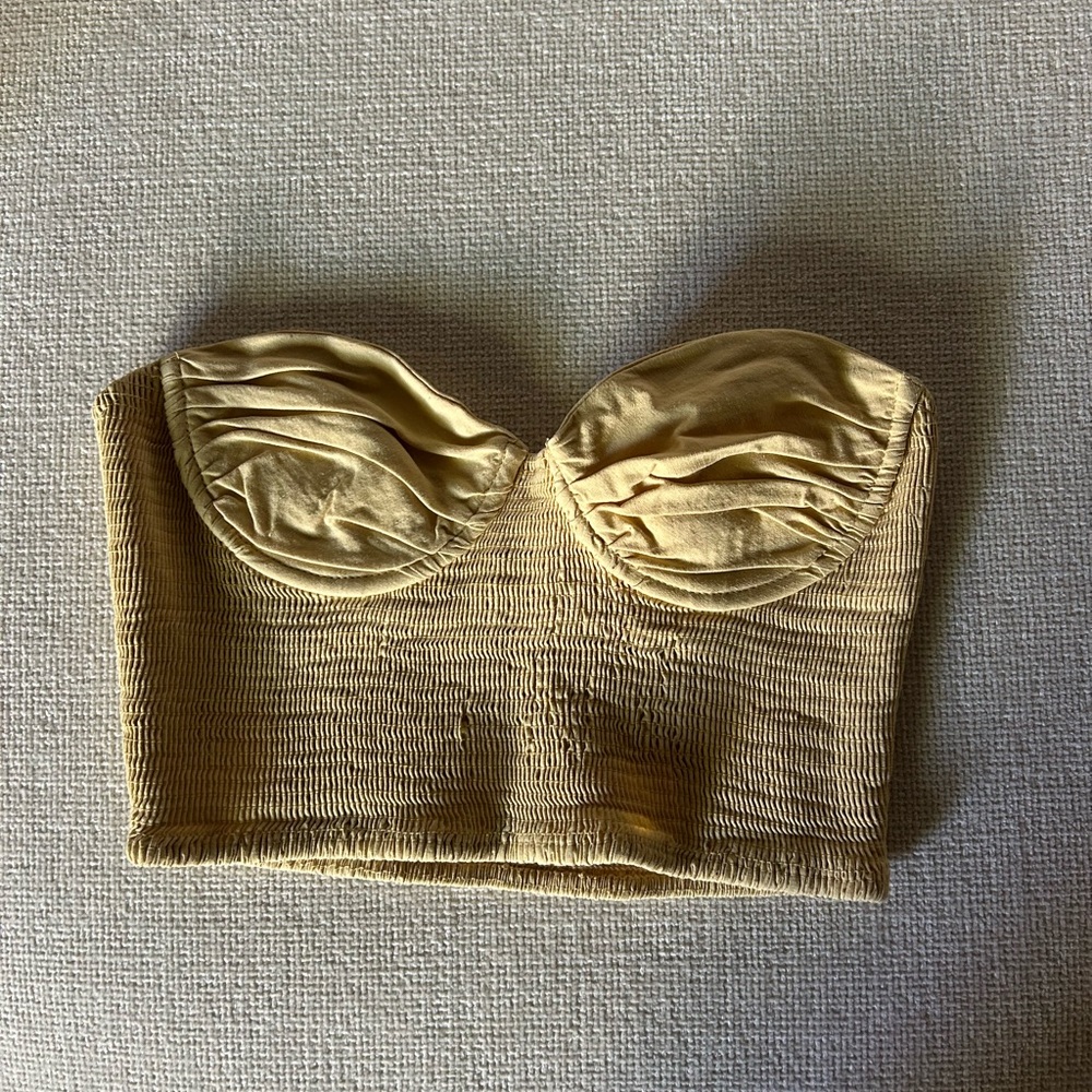 Zara Strapless Smocked Bustier Top - Yellow